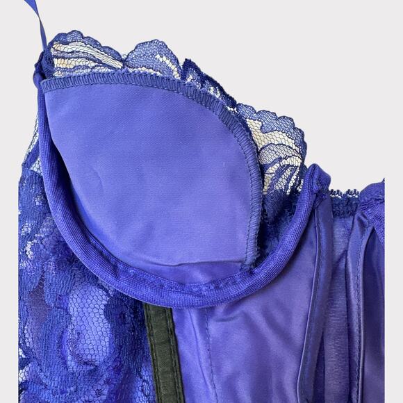 Vintage Satin Lace Wired U-Gore Bustier, Size S, Royal Blue - Picture 10 of 12